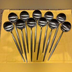 Cutipol Moon Matte Silver Stainless Long-Handle Serving Table Spoons Set of 11